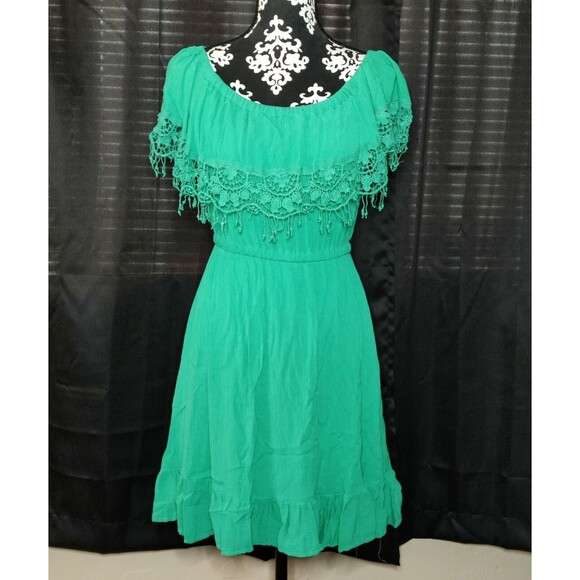XOXO Lace Ruffle Dress Sleeveless Scoop Neck Green Womens Size Medium‎ - Picture 1 of 12